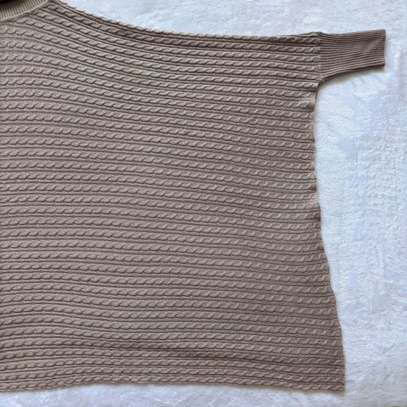 BOSTON PROPER Tan Cable Knit Turtleneck Poncho Sweater--EUC--XS/S - Picture 11 of 14
